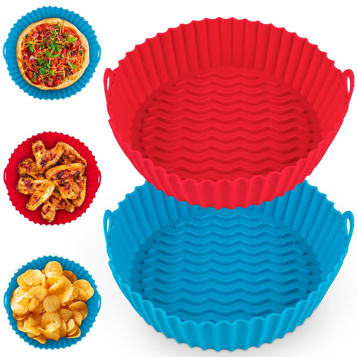2 Pcs Silicone Air Fryer Liners 7.5inch Reusable Air Fryer Silicone Basket Heat