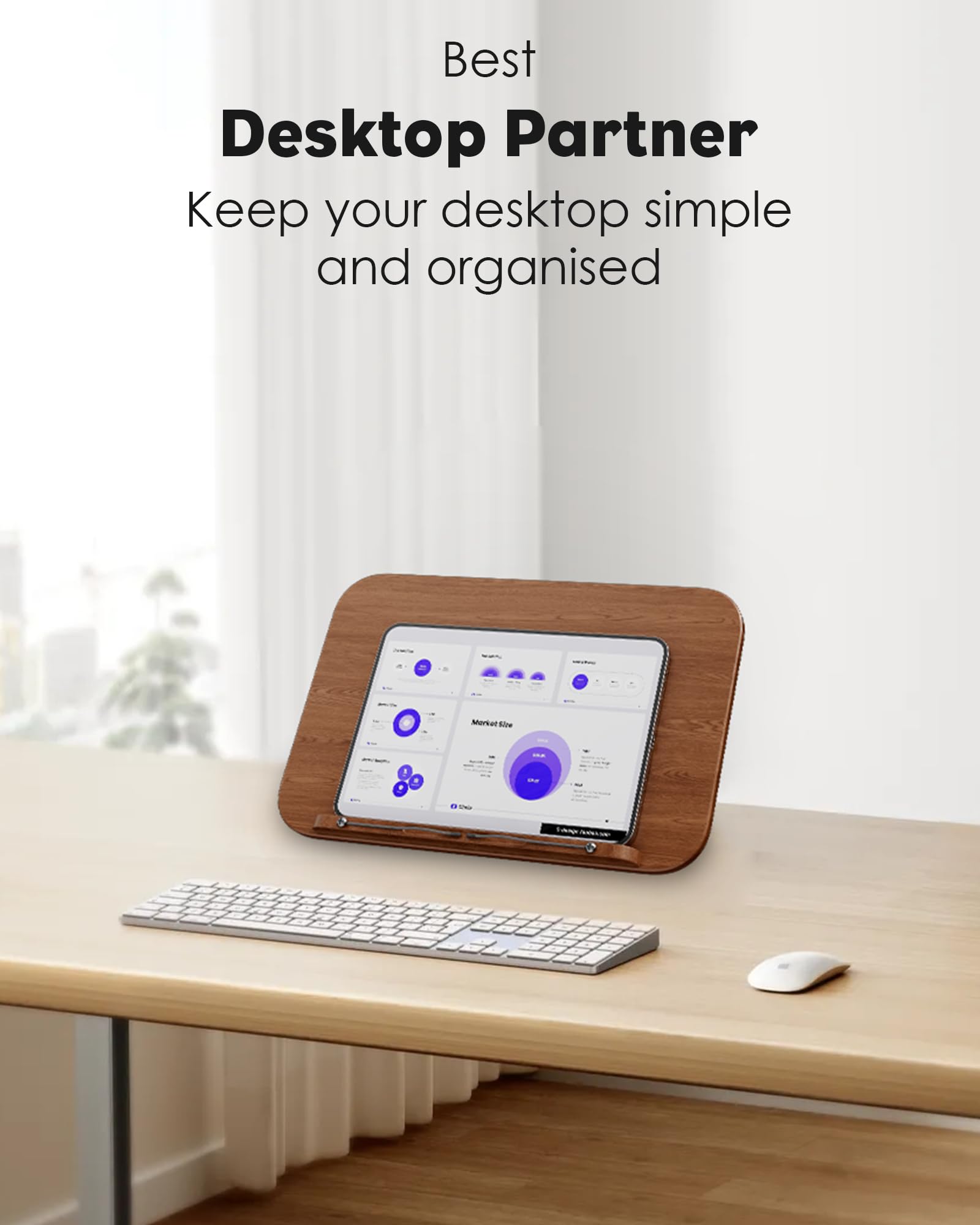 NAMON 2 in 1, supporto per libri da pavimento a doppio uso e supporto per libri da scrivania, 100% legno massello e struttura in metallo, altezza regolabile da 41,9 a 129,5 cm