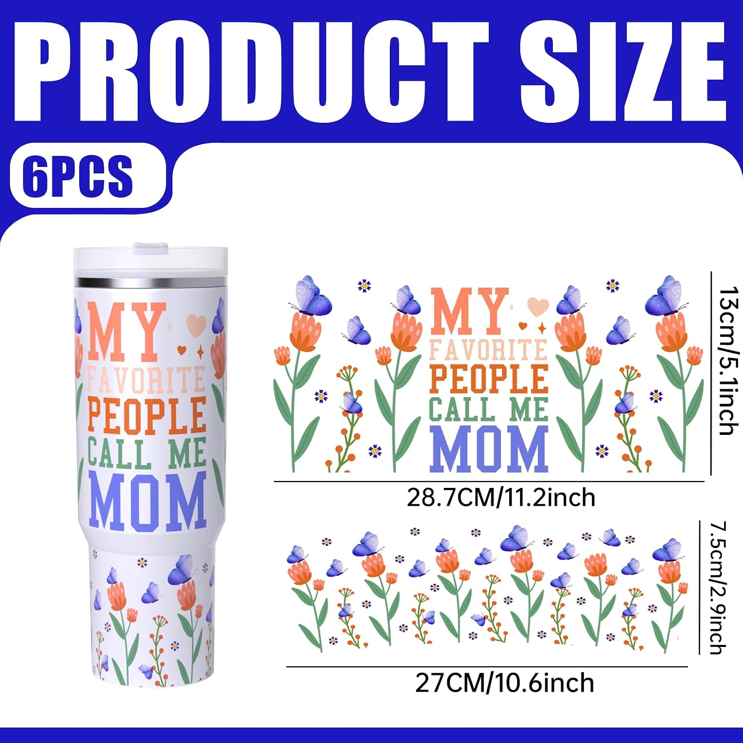 6 PCS Mom UV DTF Cup Wrap for 40 oz Cup image 2