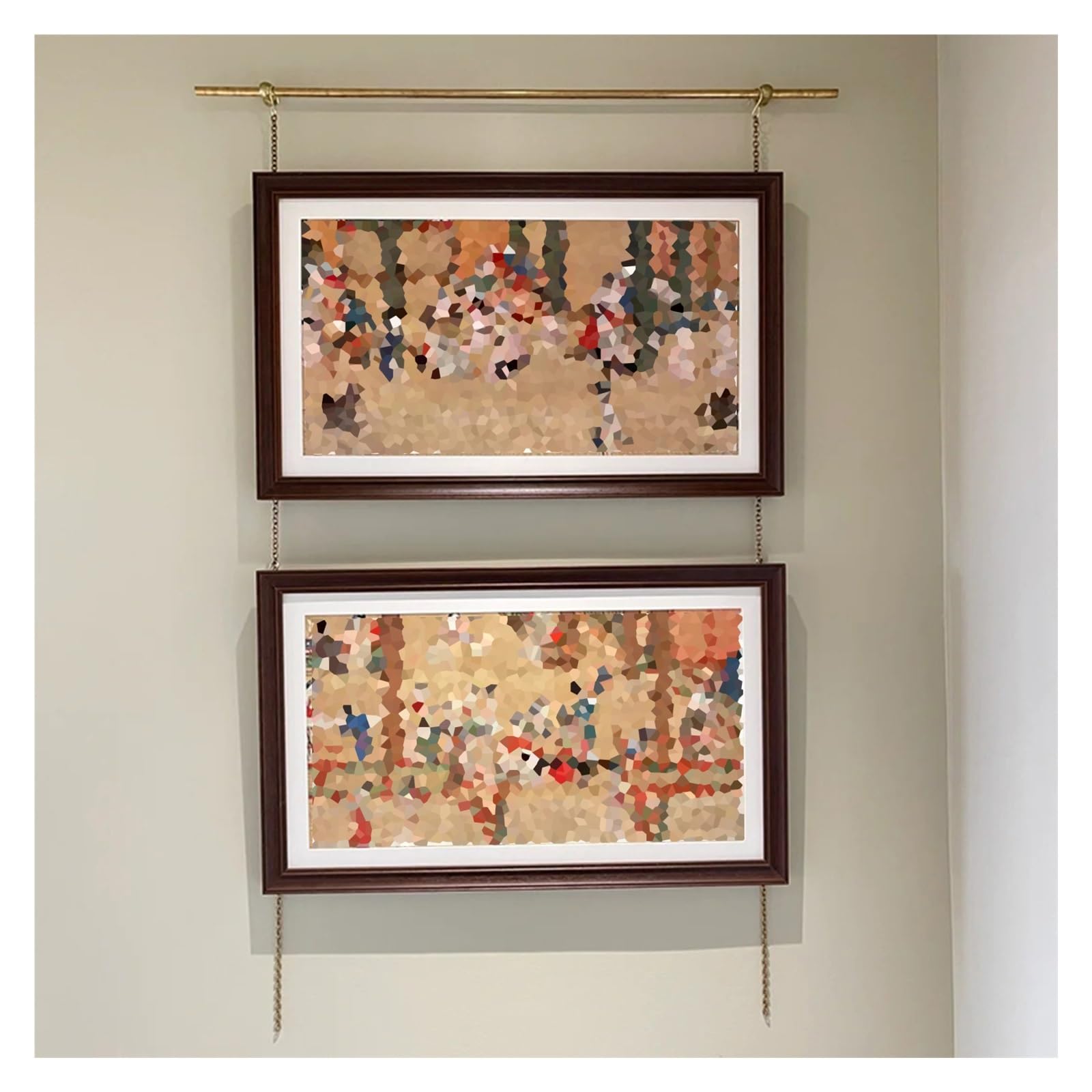 Galerie-Schienenset aus Messing – Flexibles Aufhängesystem für Kunstwerke, höhenverstellbare Bilderschiene (60" bis 24") mit Kette, Haken und Befestigungsmaterial für den gewerblichen Einsat