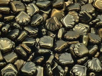 100pcs Pressed Beads Shell, Black Bronze 23980-14415, Glass, Czech Republic 0.55 x 0.55 inches