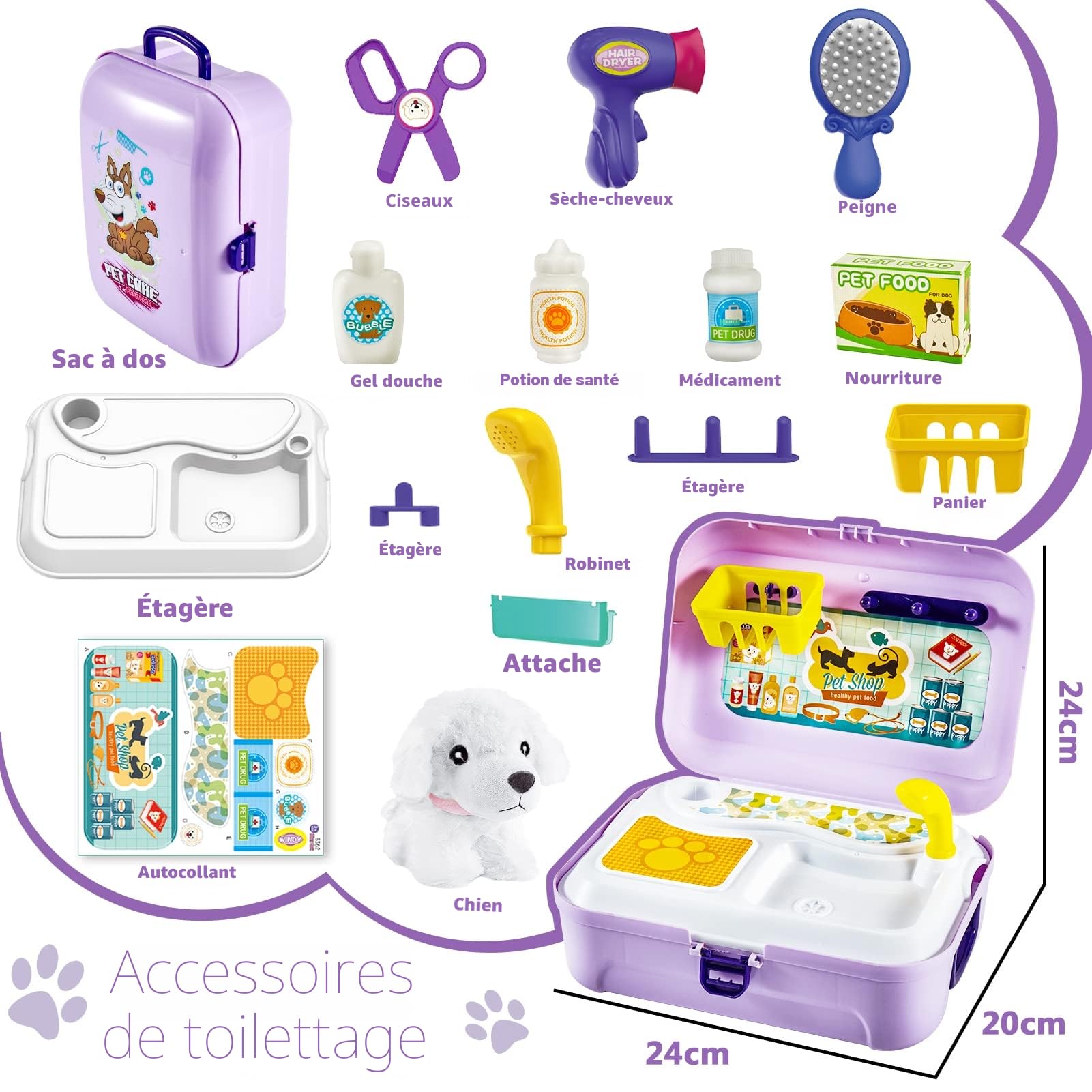 HERSITY Malette Veterinaire Enfant avec Peluche Chien Jeux D'imitation pour Toilettage de Chien Cadeaux d'anniversaire pour Enfants Garçons Filles 3 4 5 Ans