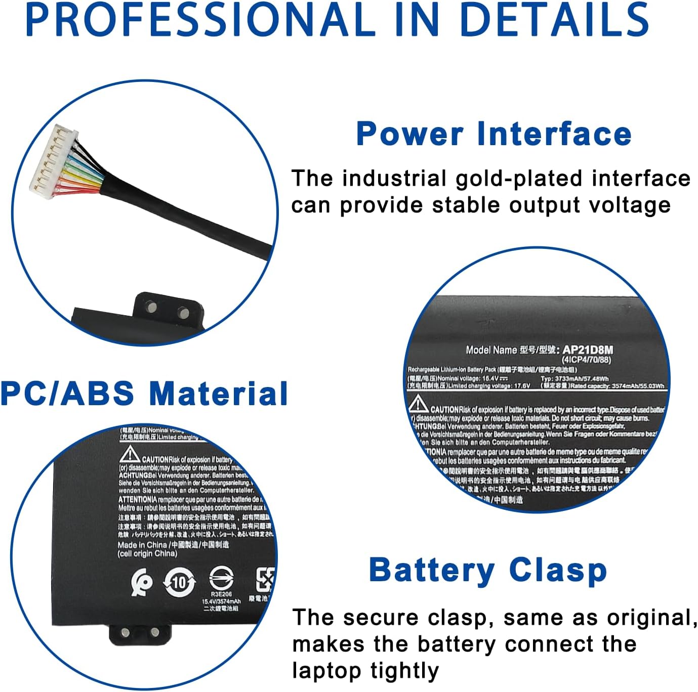 AP21D8M Laptop Battery Replacement for Acer Nitro 16 AN16-51 Nitro 5 AN515-58-72QR AN515-58-74JS AN515-46 AN515-47 AN515-58 AN515-58-75UH AN515-58-77YC Nitro V 15 ANV15-51 15.4V 3733mAh/57.48Wh
