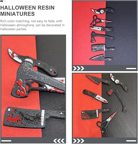 Miniatura 9 de 6 piezas de cuchillos de Halloween encantos cortador de terror tijeras forma colgante DIY fabricación de joyas artesanía casa de muñecas pequeño