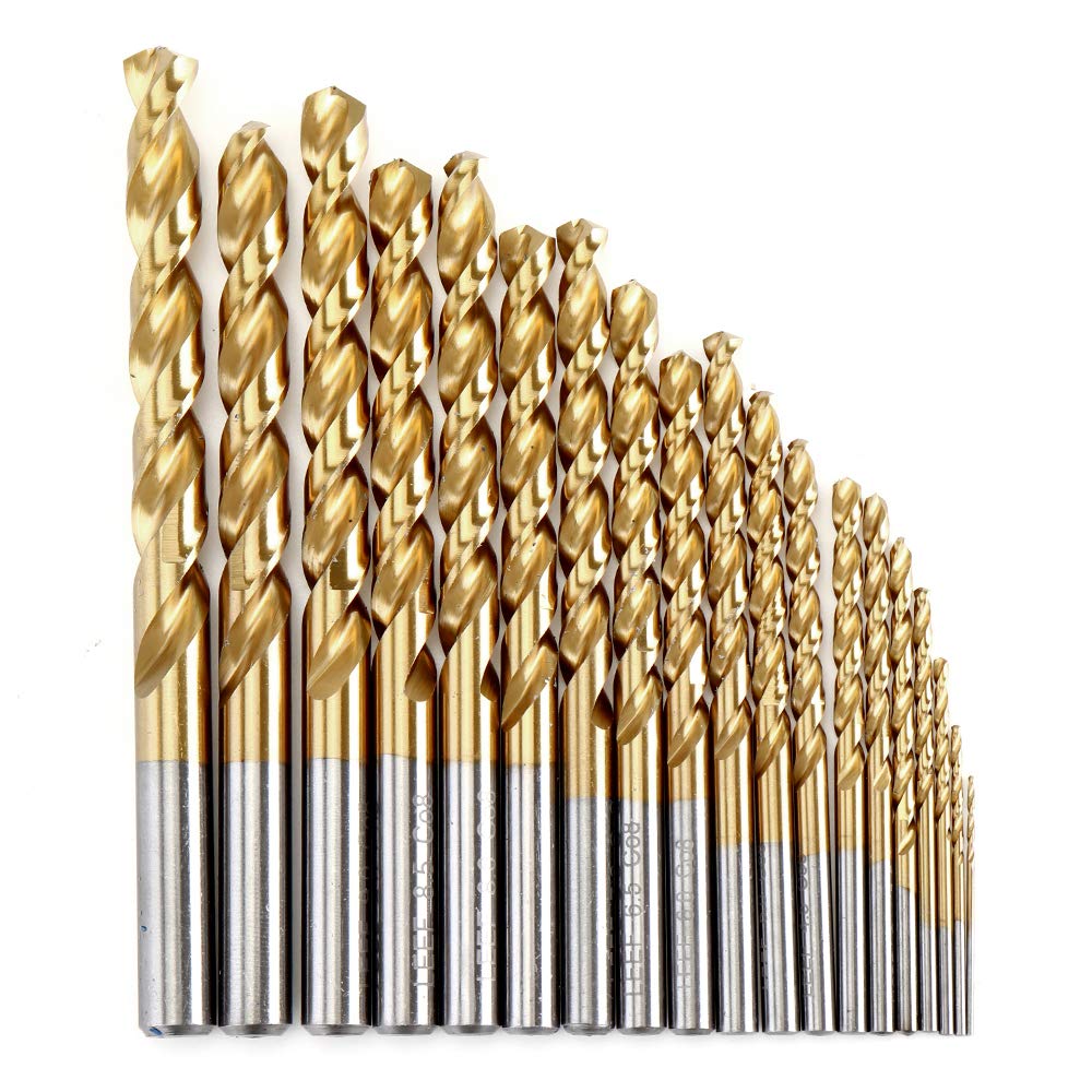 Lot de 19 forets hélicoïdaux avec revêtement en titane M42 8% de haute qualité en cobalt HSS pour bois en acier inoxydable et métal