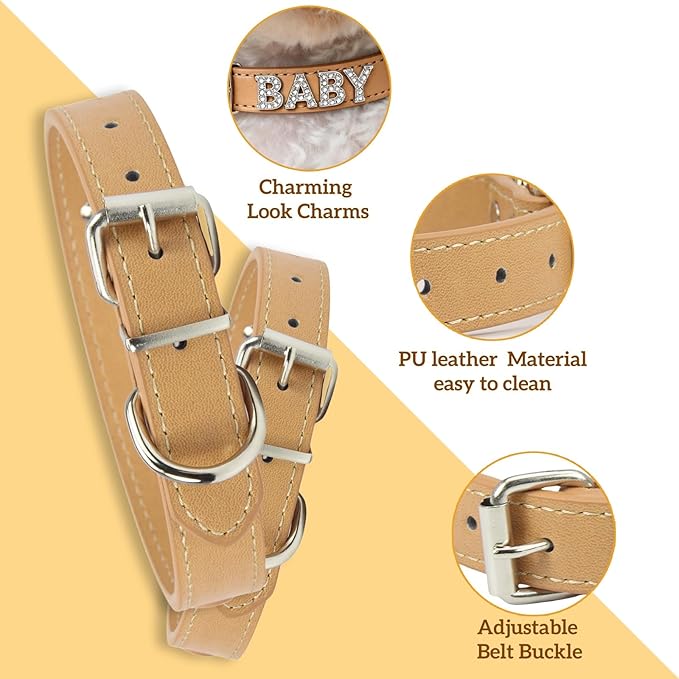 Collar para perros pequeños de cuero vegano con charms brillantes miniatura 3