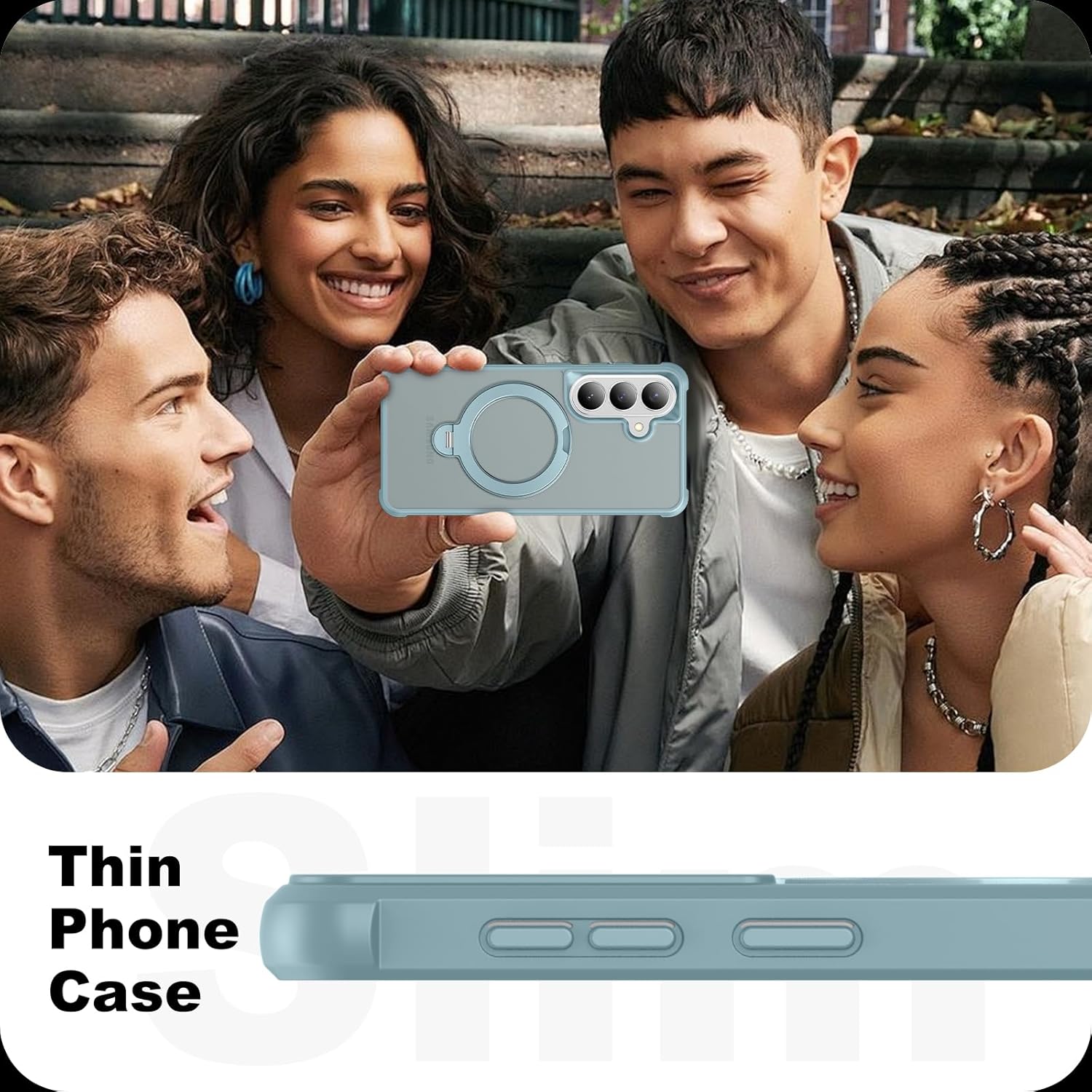 PIXIU 360°Spin Magnetic Stand for Samsung Galaxy S26 Case with Invisible Kickstand Rotatable,[Fit for Magsafe] Slim Cute Matte Translucent Military Grade Shockproof Phone Cover-Teal