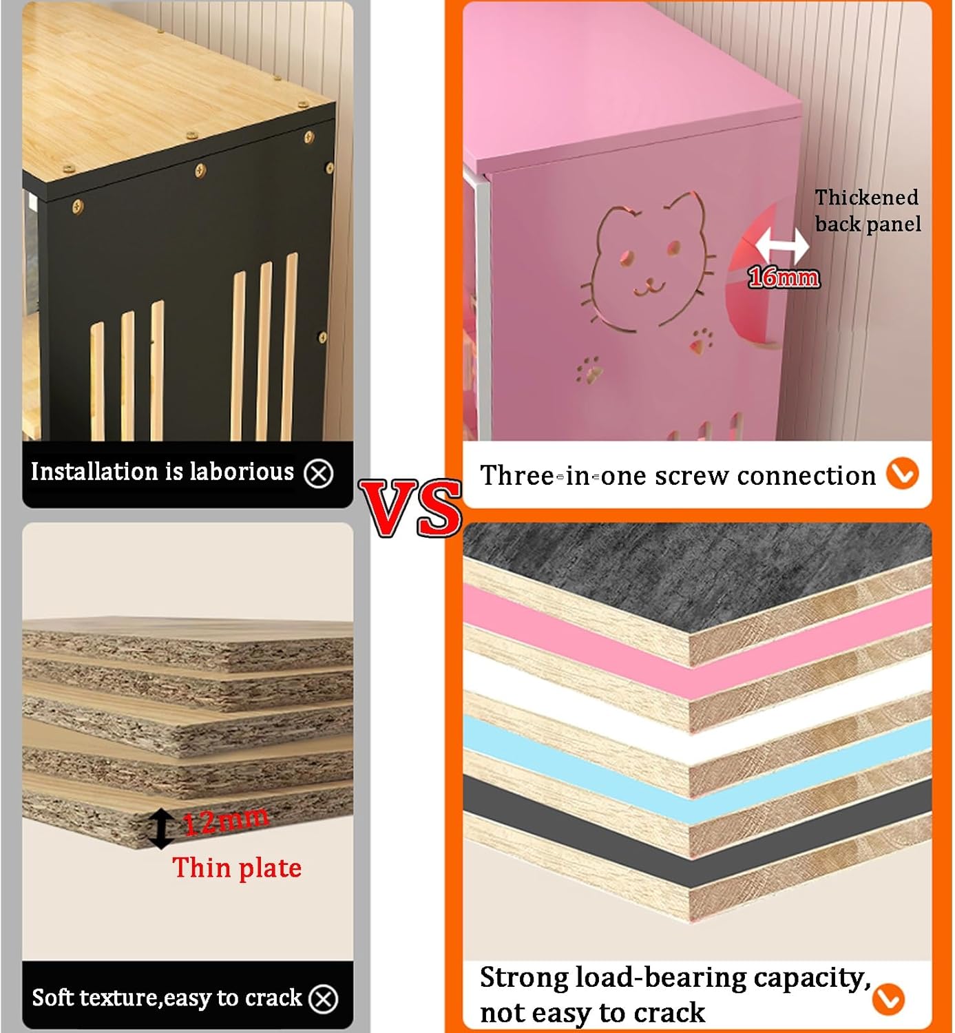 Cat Playpen, Indoor solid wood Cat Cage removable, Tempered glass panel, with side door, 360° swivel casters, Suitable for 2-3 kittens(23.6x49.2/60x125cm)