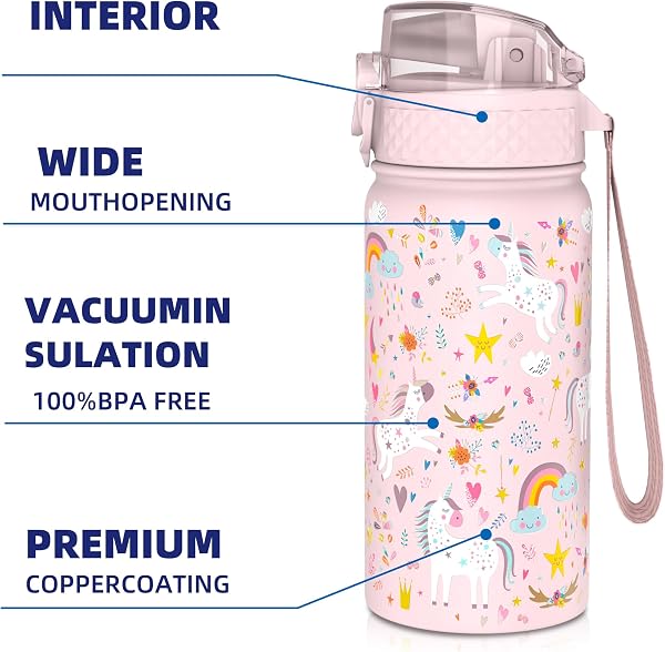 GOPPUS Trinkflasche Kinder 420ml Edelstahl Flasche mit Strohhalm und auslaufsicherem Deckel Sport BPA-frei Wasserflasche Jungen Mädchen - 4