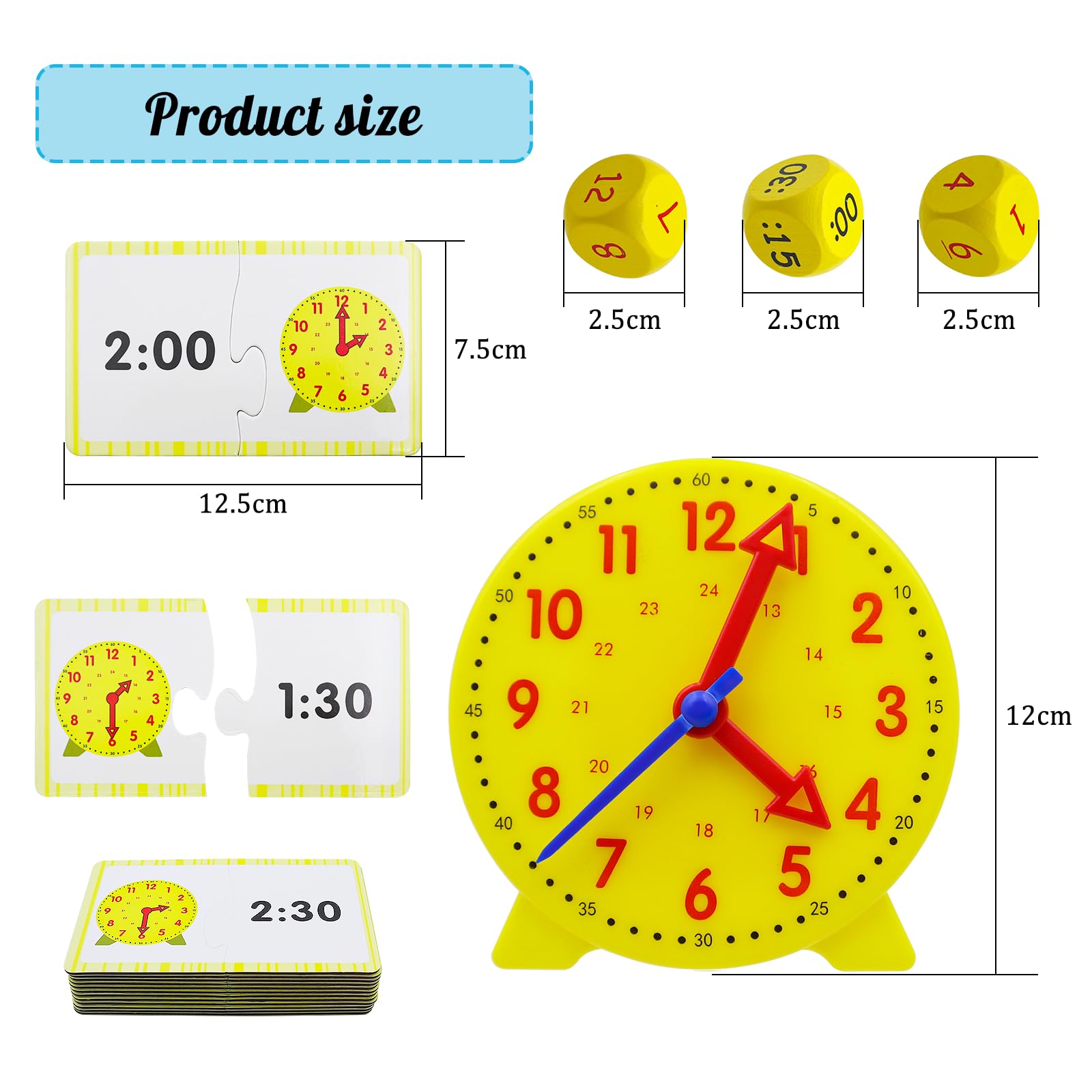 1 Set Modello di Orologio didattico, Orologio di apprendimento, Apprendimento Giochi Matematica Orologio di,Gioco Orologio Bambini Adatto a Bambini