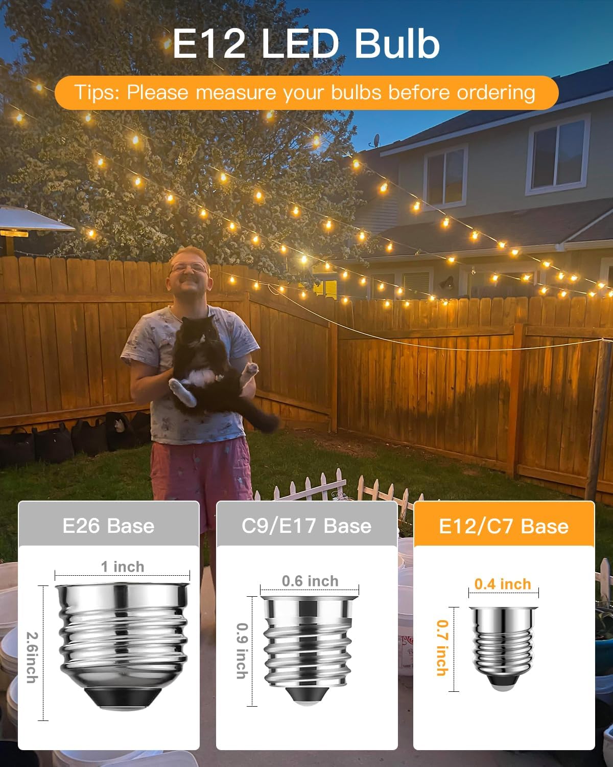 GLUROO LED Night Light Bulbs, C7 E12 Candelabra LED Light Bulbs, Clear Vintage Replacement Bulbs for Outdoor String Lights, 4W 5W 6W 7W Incandescent Bulb Equivalent, Warm White 2200K, 10 Pack