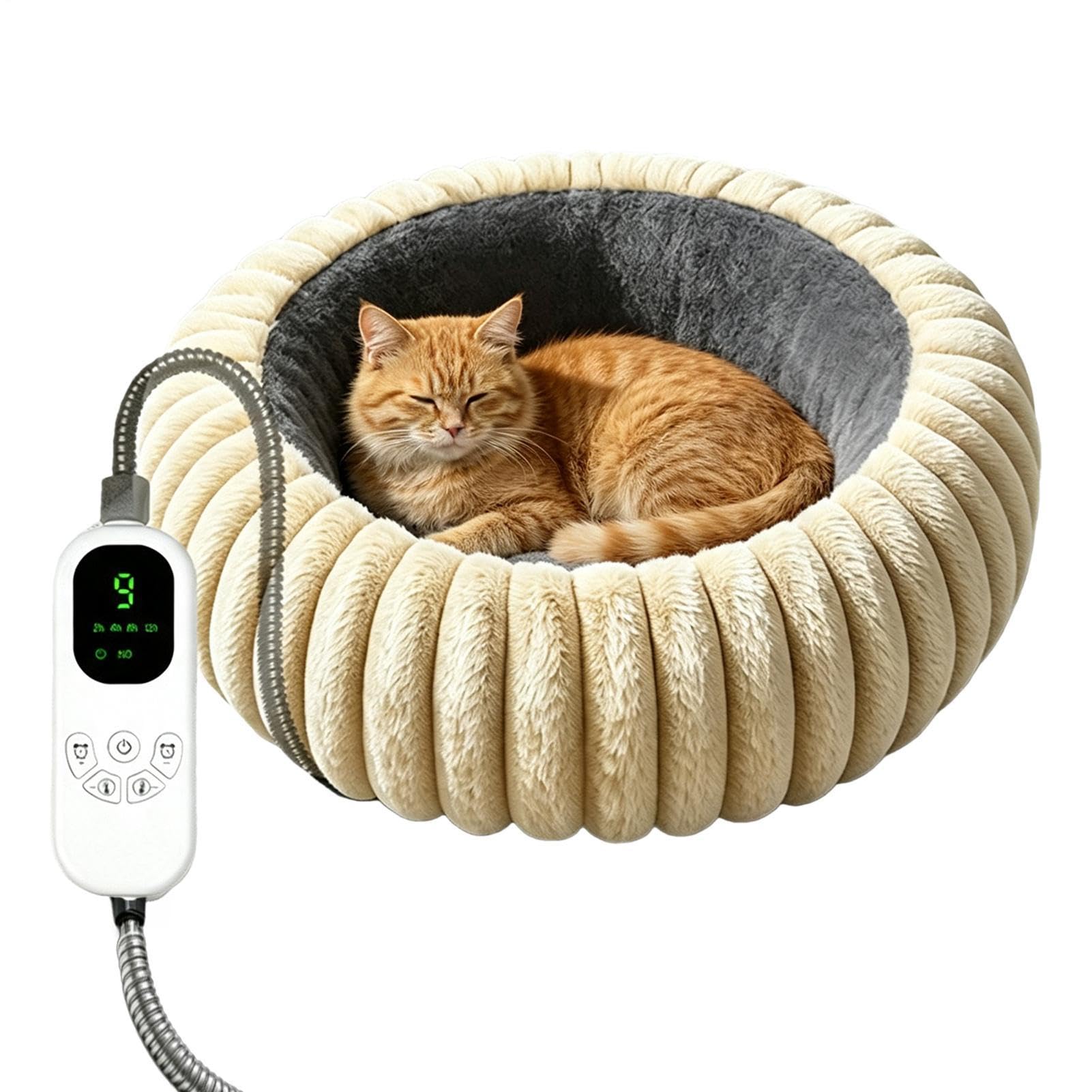 riscaldante per gatti a 9 livelli di calore rotondo peluche timer regolabile | Stuoia Di Riscaldamento Per Animali Per Angolo Casa Esterno Momenti Soggiorno Pavimento Camera Da Letto Ufficio