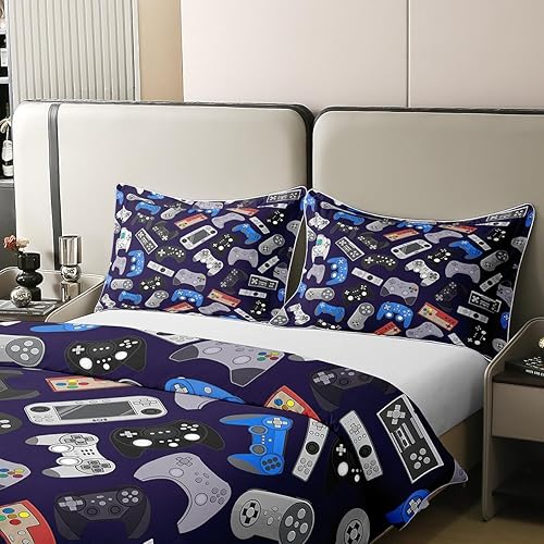 Miniatura 4 de Erosebridal Juego de funda de edredón 100% algodón con estampado de consola de videojuegos tamaño King, funda de edredón moderna para niños,