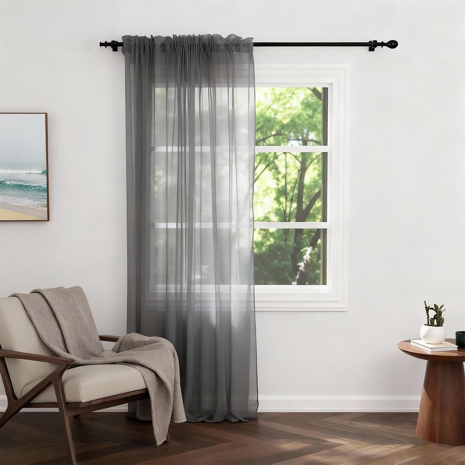 Zdada Net Curtains for Windows 108 Drop, Darkgray Slot Top Voile Curtains, Semi Transparent Sheer Curtain Net Curtain Panel for Living Room Kitcken W60xL108 Inch,1 Panel