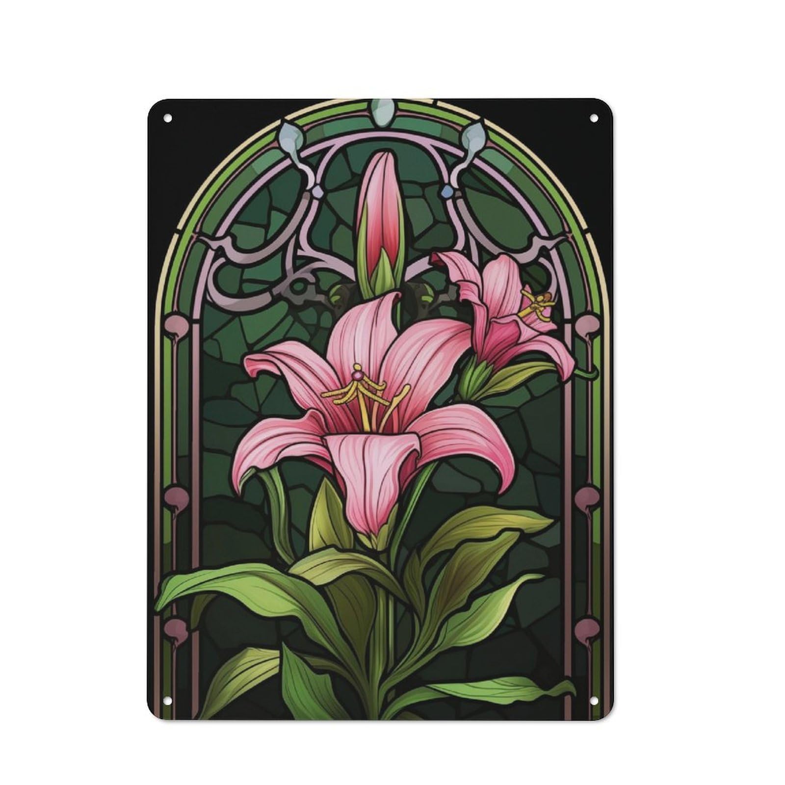 Junmoney Stained Glass Lily Industrial-Style Tin Sign 40X30cm For Pub Or Café, Suited To Pub Decor Enthusiasts