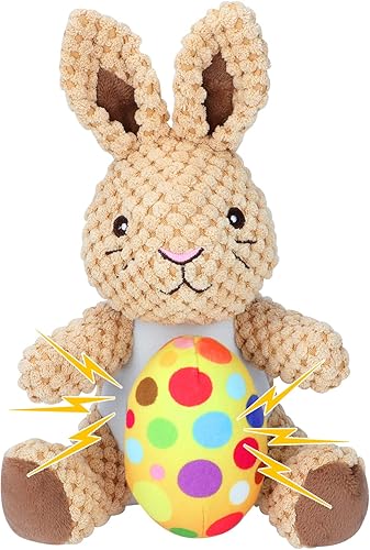 Rypet Juguetes de peluche para perros, conejito de Pascua con huevo, juguete de felpa chirriante para mascotas con papel arrugado, juguetes