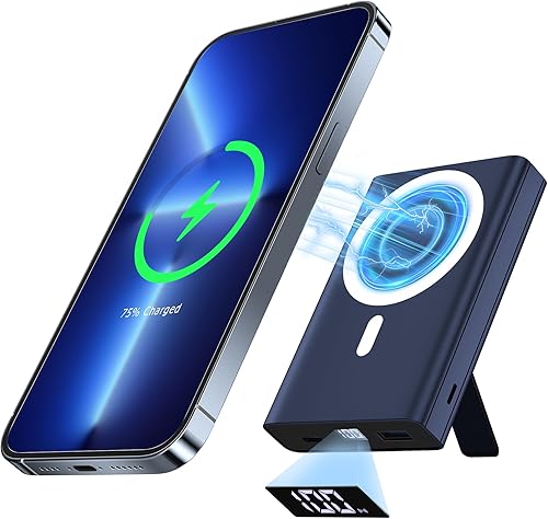 LULULOOK Banco de energía de carga rápida para iPhone, cargador de batería portátil de 10000 mAh con soporte ajustable, cargador magnético