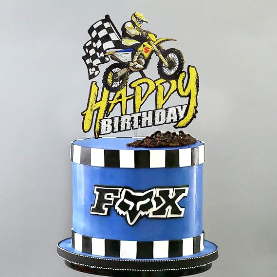 AZEWELL Motorcycle Cake Topper, Dirt Bike Birthday Decorations for Boys Men, Motocross Cake Decoration, Motorcycle Rider Racing Party Decorations Supplies