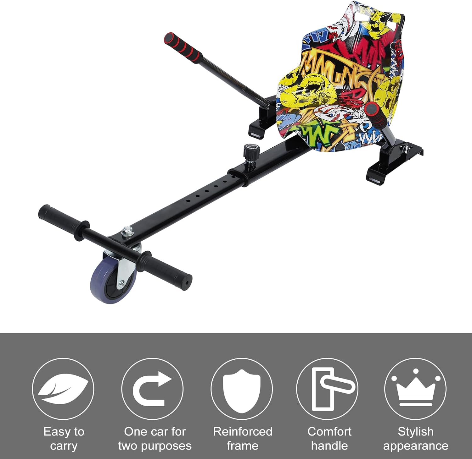 Hoverboard Attachment, Go Kart Accessory for 6.5" to 10" Hoverboard, Adjustable Frame Length,Off-Road Rubber Wheel,Easy Install Hoverboard Seat Attachment