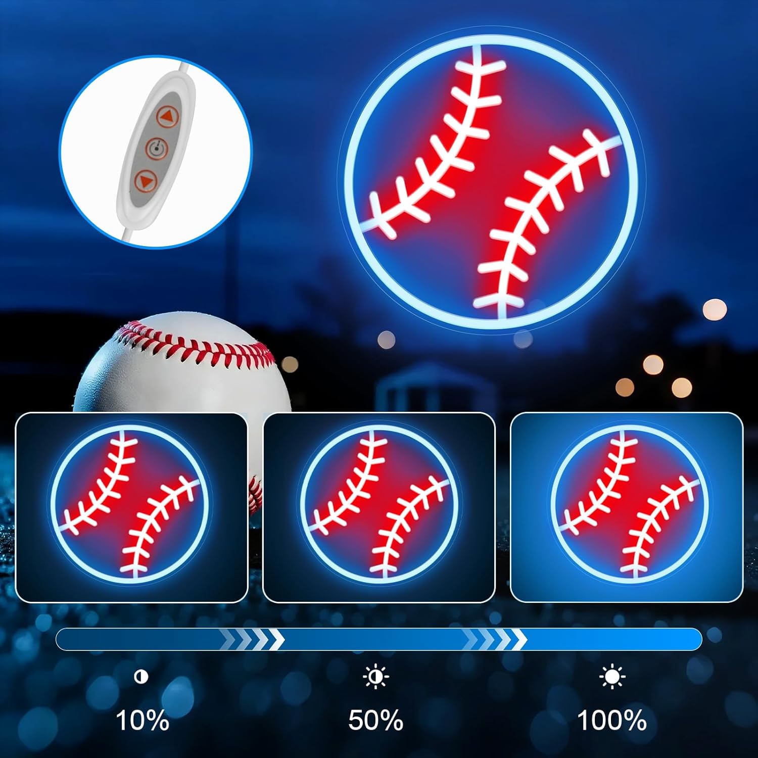 Baseball Neon Sign for Wall Decor, Powered by USB Baseball Neon Light for boys 8-12, Dimmable Sports Light Up Sign, LED Neon Sign for Living Room Bedroom Teenager Man Cave College Club Shop Decor - Image 3