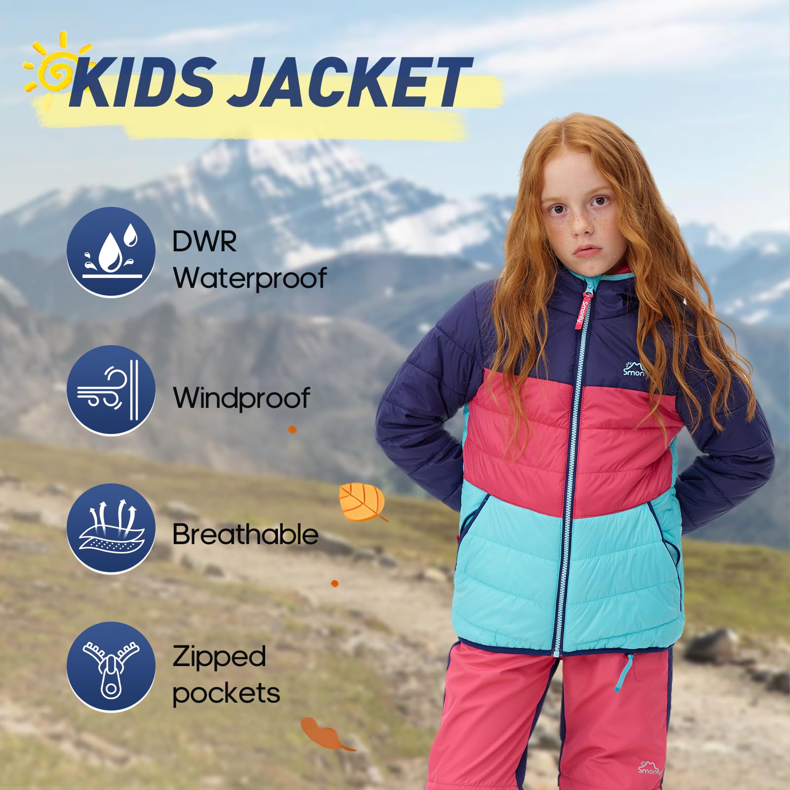 SMONTY Kids Puffer Jacket – Water-Resistant & Lightweight Coat for Boys & Girls with Taped Seams – Ideal for Spring, Autumn, Camping, Hiking & Travel