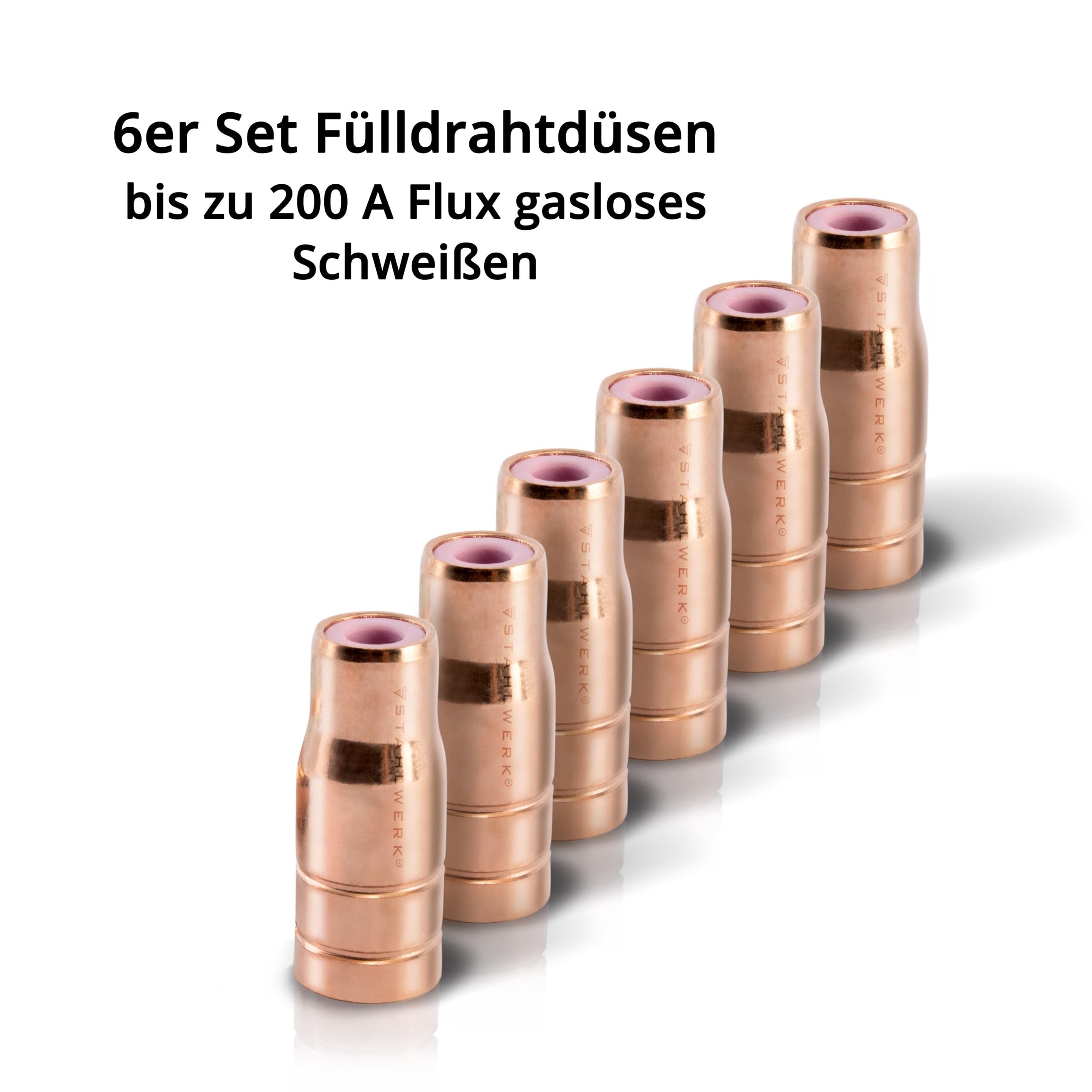 STAHLWERK Original Fülldrahtdüse Gasdüse für Fülldraht Schweißen MIG MAG passend für AK15/MB15 Brenner bis zu 200A FLUX gasloses Schweißen Schweißzubehör (6 Stück)
