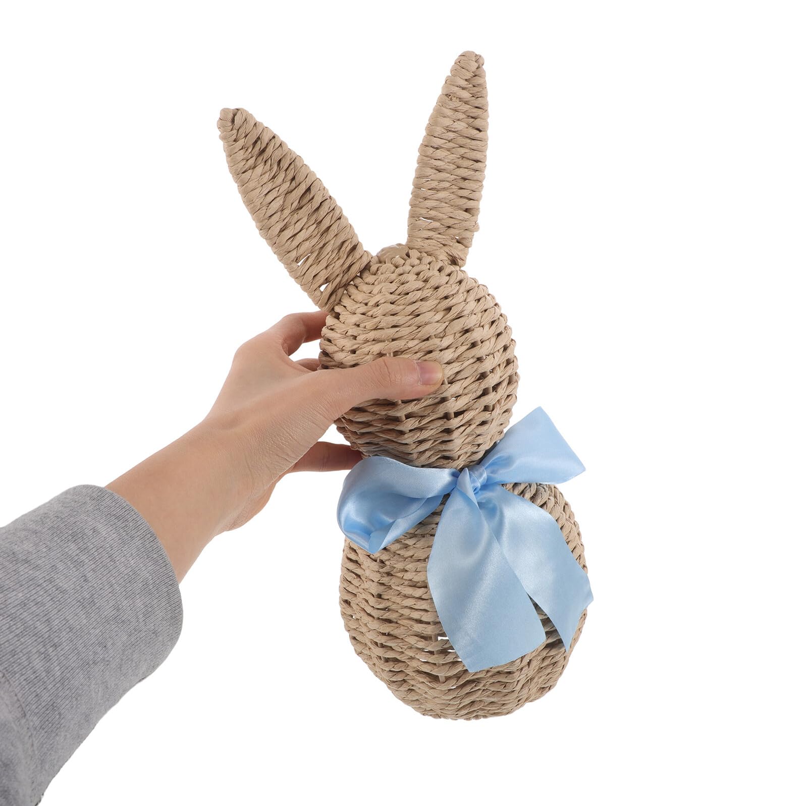 Veemoon Centrotavola Pasquale Coniglietto Intrecciato a Mano in Corda di Carta Blu, Decorazione Primaverile Rustica Leggera e Resistente per Festa e Arredamento Casa