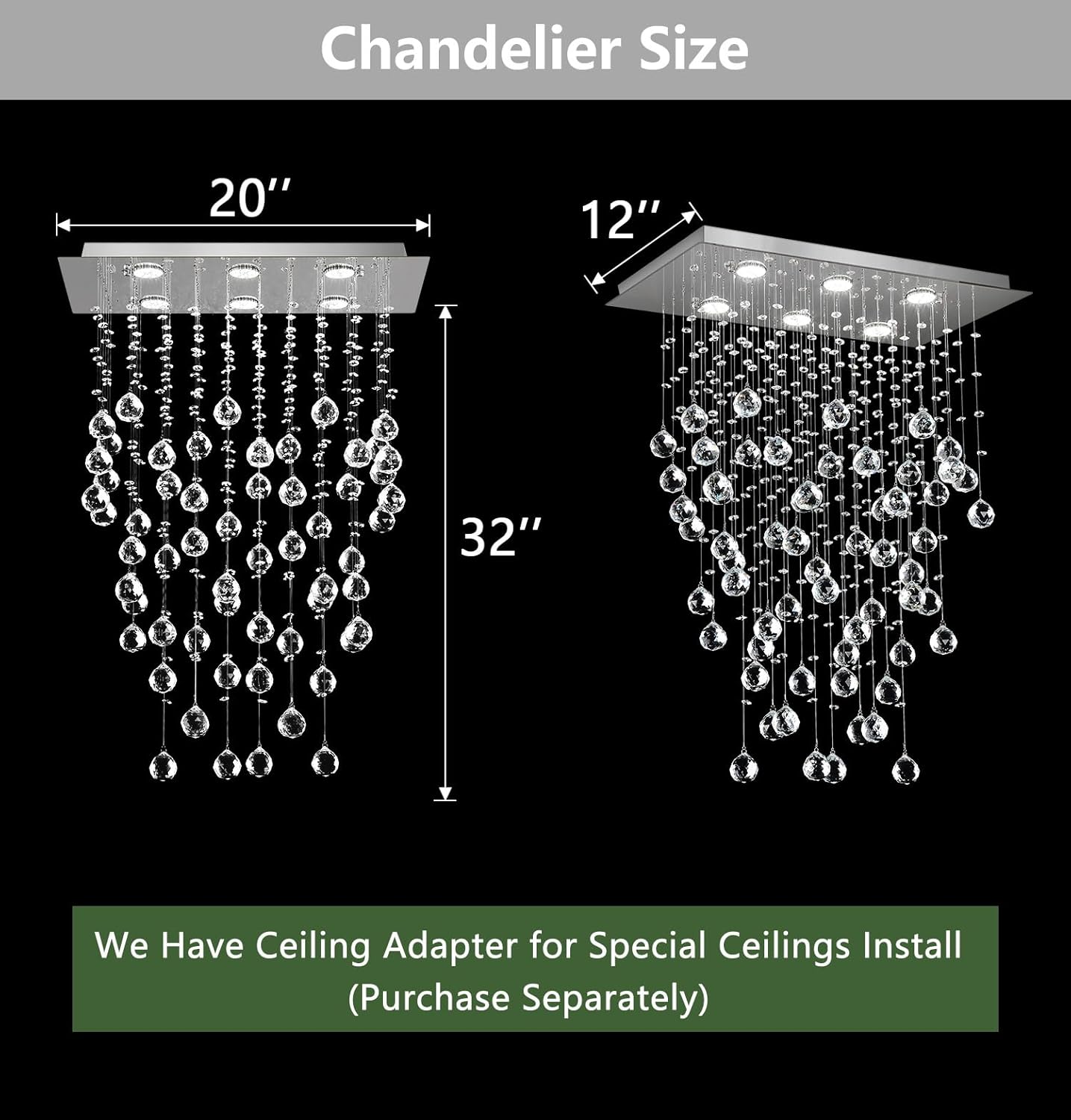 Glam Crystal Chandelier with Bulb Rain Drop Pendants Ceiling Light LED Lighting Rectangular Dining Room Light Fixture for Kitchen Island Dimmable LED Light