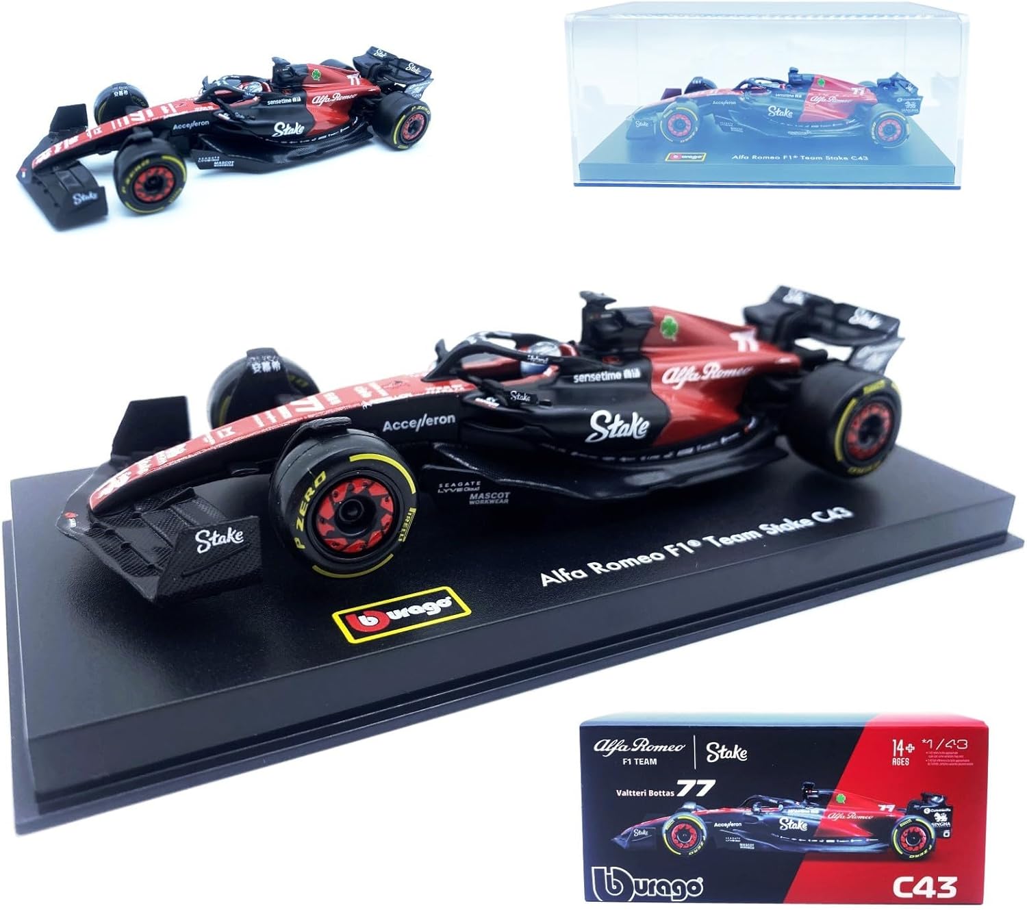 HTLNUZD Bburago 1/43 2023 F1Alfa C43#77 Vatteri Bottas Alloy Car F1Romeo Team 1:43 C43#77 Die Cast Racing Car Static Adult Collection Model Car Gift (Hardcover version)