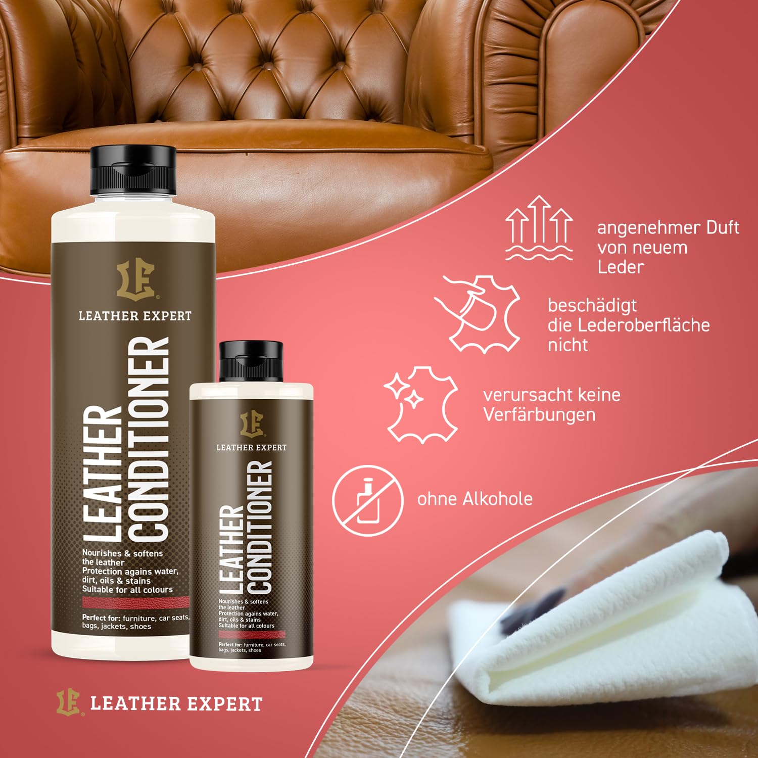 Leather Expert Leather Conditioner 1000 ml | Soin du cuir de qualité supérieure pour voiture et meubles | Nettoyage et entretien pour cuir véritable et cuir synthétique | Nettoyant et entretien pour