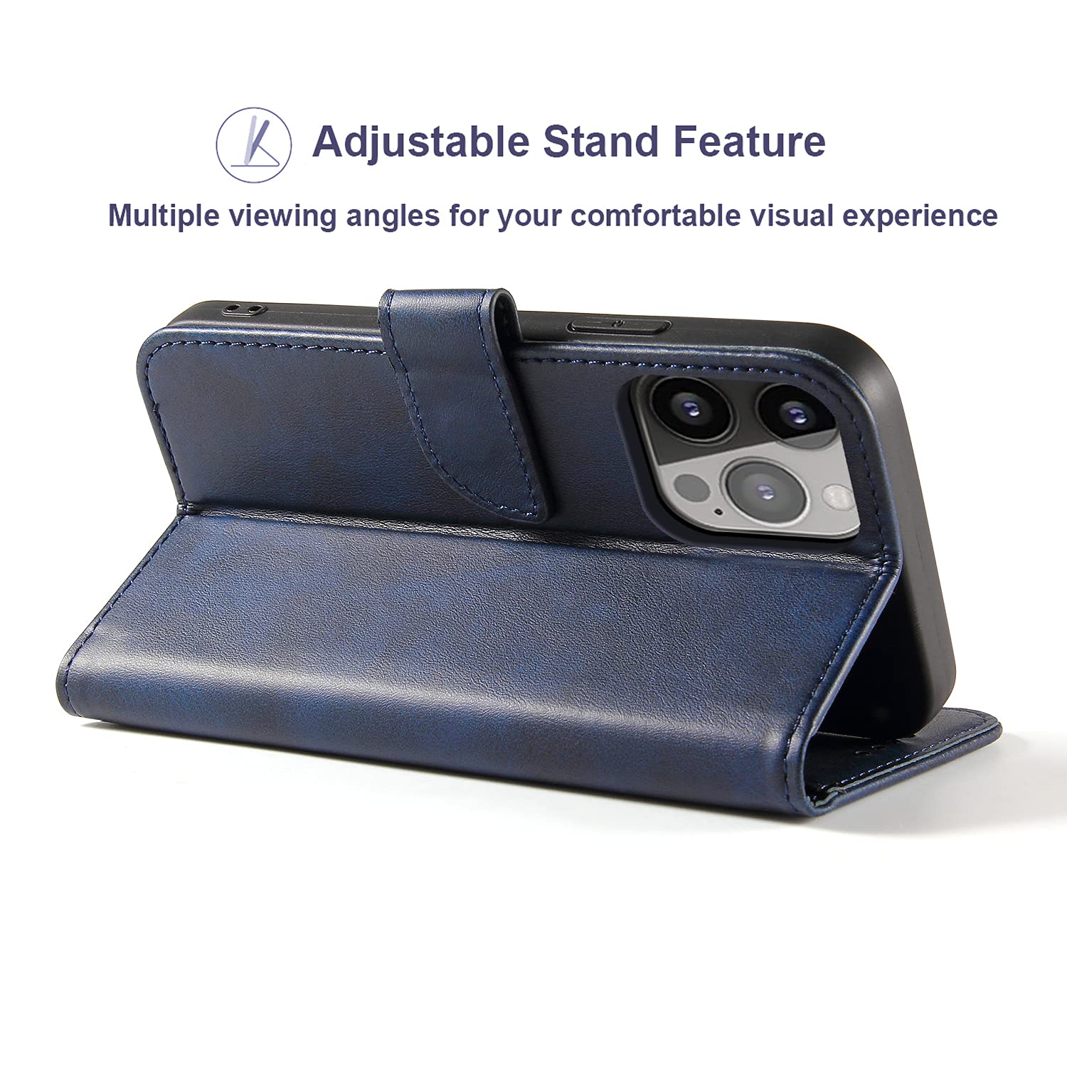 DENDICO Cover per iPhone 13 Mini, Antiurto Custodia a Libro in PU Pelle, Protettiva Portafoglio Cover con Supporto per iPhone 13 Mini, Blu