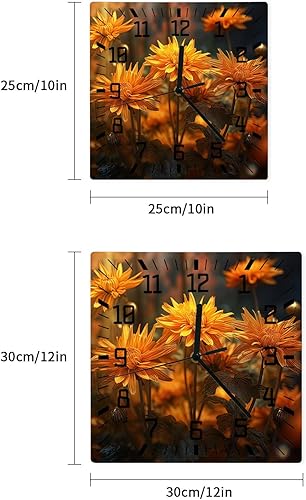 Miniatura 7 de Yellow Flower Wooden Wall Clock Silent Non Ticking, Daisy Floral Rustic Farmhouse Square Wall Clock Battery Operated, Decor Clock for Home Office,