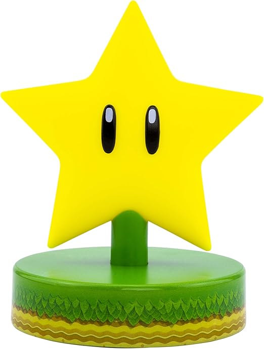 Paladone Mario Super Star 3D Icon BDP | Officially Licensed Nintendo Collectable | Unique Gift Idea | Bright Night Light or Desk Lamp | Battery Powered by 2 x AAA, Yellow