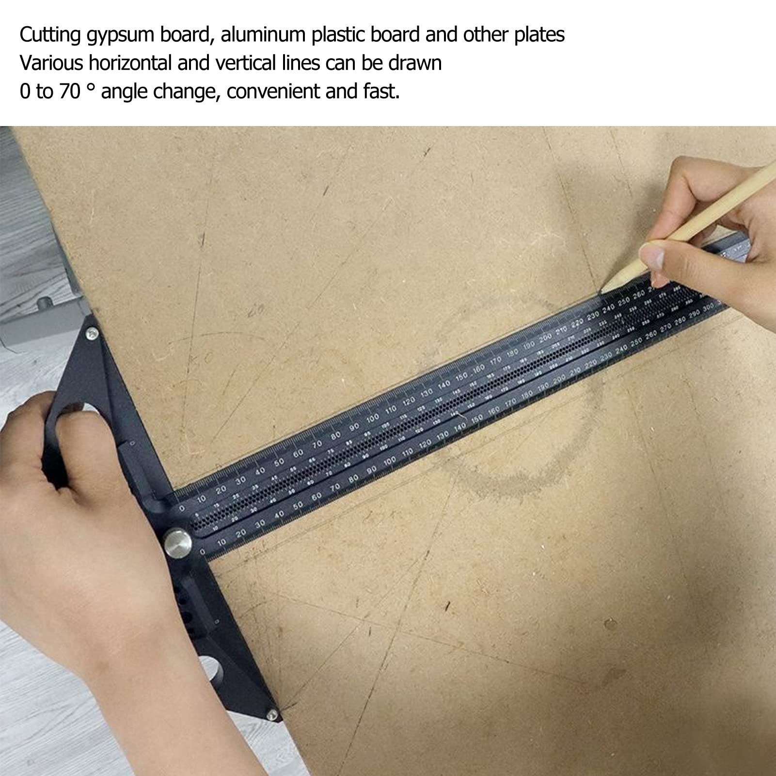 Regla de Trazado de Carpintería Multifuncional Duradera y Precisa para Proyectos de Carpintería Aleación de Aluminio Negro 1 Unidad