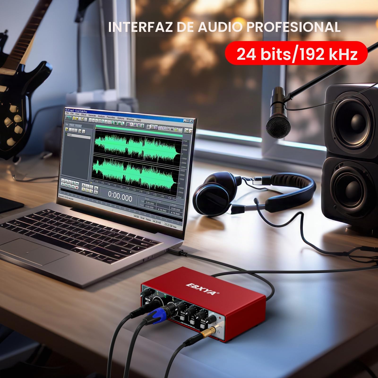 EBXYA USB Audio Interface 24-Bit/192 kHz USB Sound Card Interface with MIC/XLR/Line Inputs, High Fidelity Mic Preamps for Recording Streaming Podcasting(Rojo)