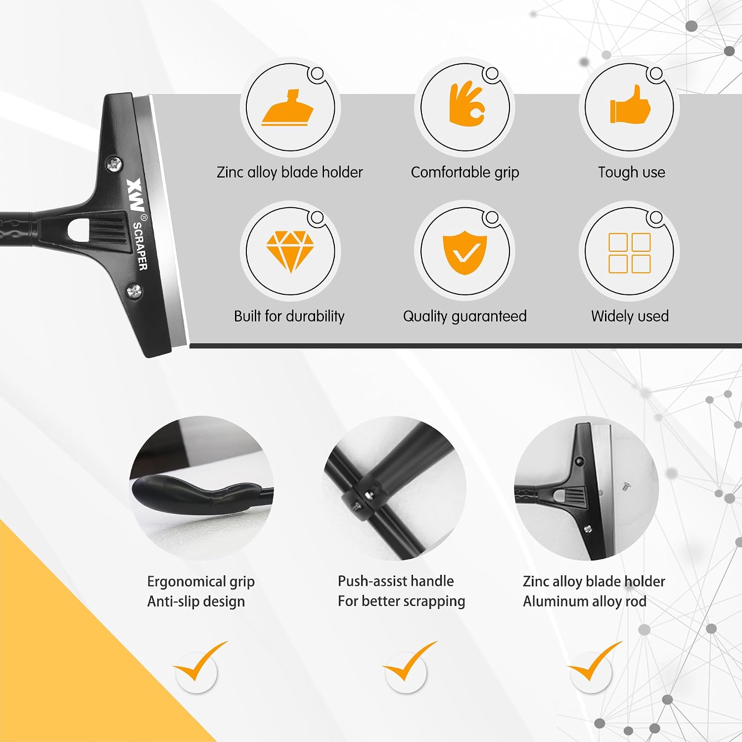 XW 2-pack Heavy Duty Wide Razor Blade Scraper with Push-assist & Plastic Blade Scraper Set with Extra 23 pcs Replacement Blades Included