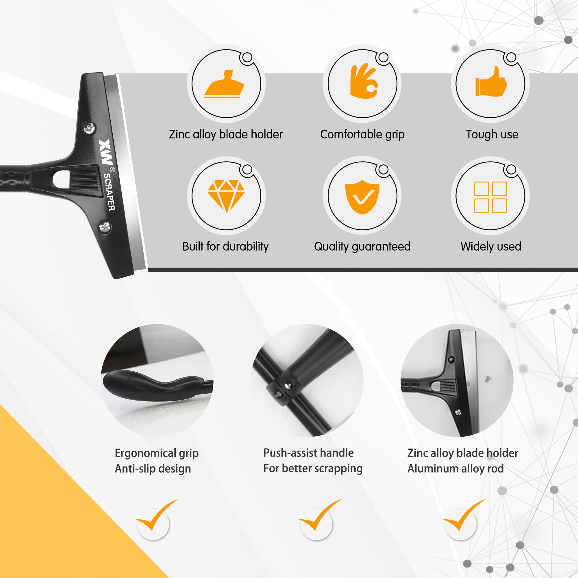 XW 2-pack Heavy Duty Wide Razor Blade Scraper with Push-assist & Plastic Blade Scraper Set with Extra 23 pcs Replacement Blades Included — Amazon image 2