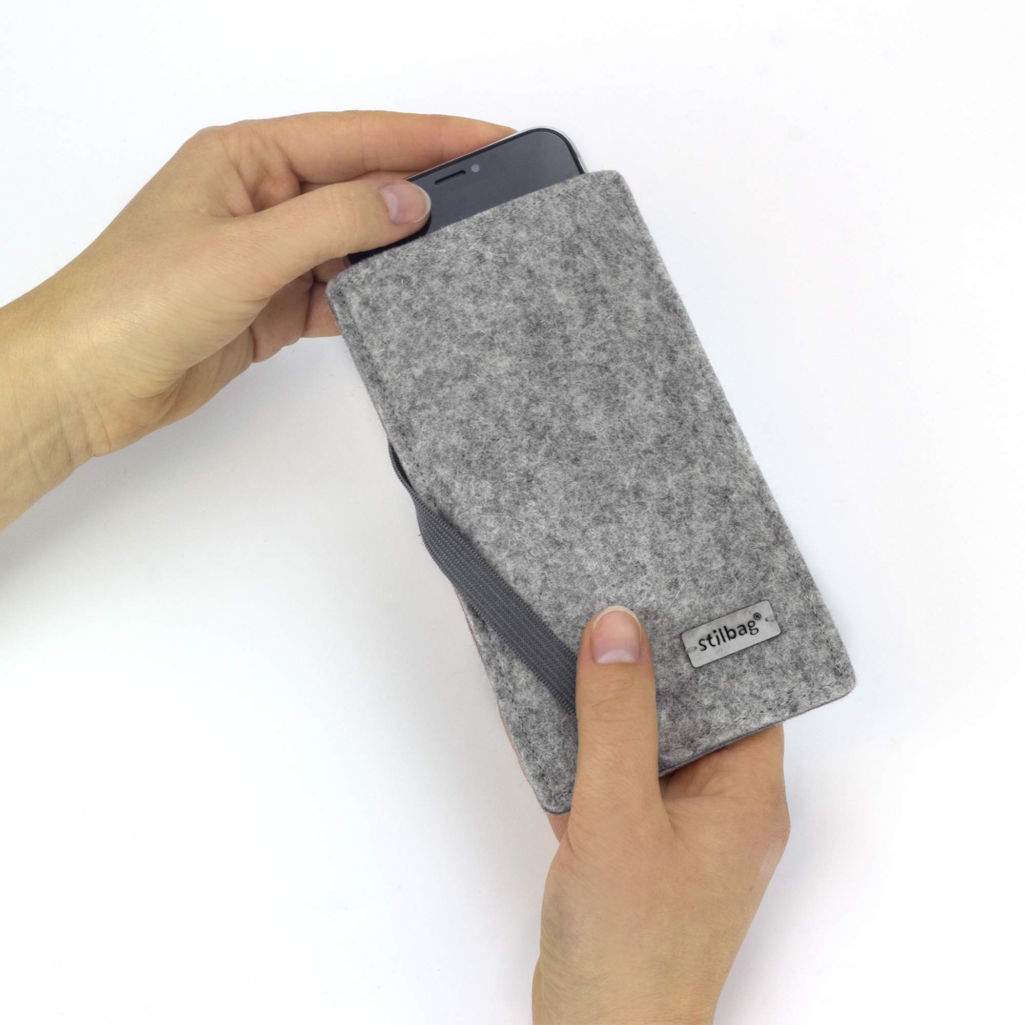 stilbag maßgeschneiderte Handyhülle Finn | Farbe: hellgrau/Azur | Smartphone-Tasche aus Filz | Handy Schutzhülle | Handytasche Made in Germany