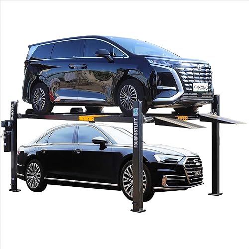 XK Mobile 4 Post Car Lift 8000 lbs, P-407A Model Portable Parking Lift 110V with Wheels, Space Saving Double Car Storage System, Heavy Duty Auto Lift for Garage, 36 Months Parts Replacement