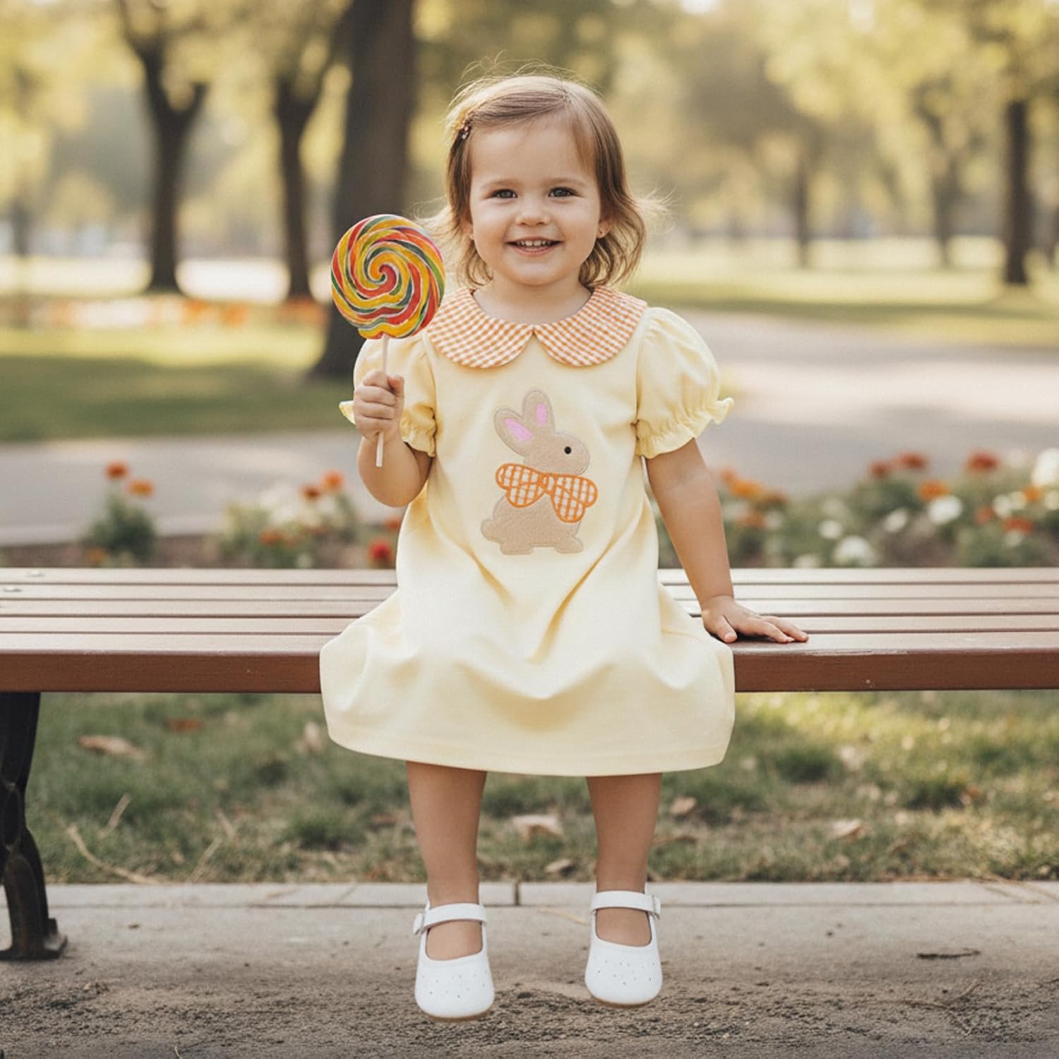 Yuemengxuan Toddler Baby Girl Easter Dress Bunny Embroidery Puff Short Sleeve Doll Collar A Line Dress Summer Clothes - Image 3