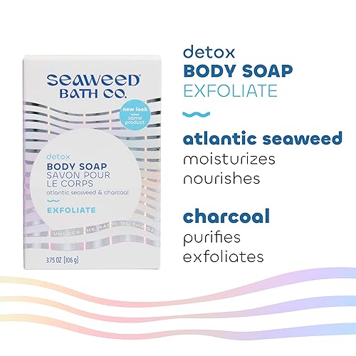 Miniatura 5 de Seaweed Bath Co. Jabón corporal exfoliante desintoxicante, 3.75 onzas (paquete de 3), algas cosechadas de forma sostenible, carbón
