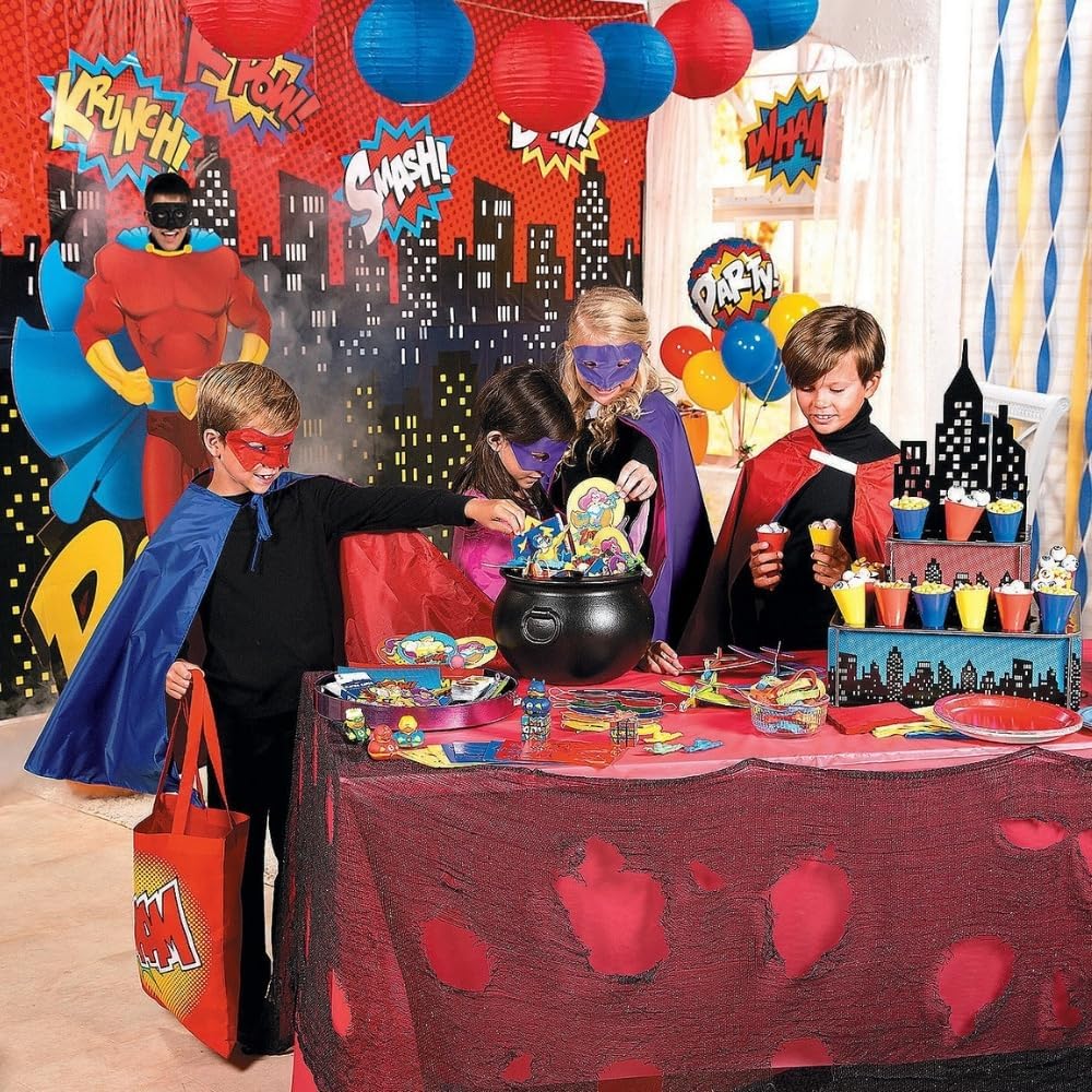Fun Express Superhero Skyscraper City Treat Stand - Includes 32 Paper Cones - Comic Birthday Party Supplies and Decor - VBS Vacation Bible School Supplies/Decor