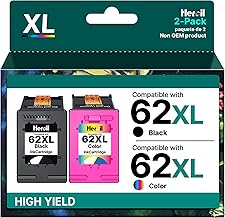 Heroil 62XL 62 XL Cartucce d'inchiostro per hp 62 Nero e Colore Compatibili Cartucce per hp 62 Nero Envy 5540 5547 5640 7640 5644 5646 per Officejet 200 250 5740 5742 5744 (Nero e Colore, 2-Pack)