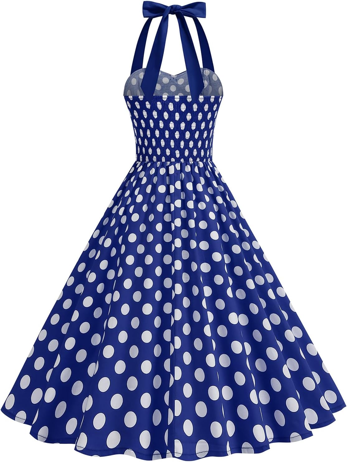 Women 1950s Retro Dress Polka Dots Halter Neck Midi Swing Dress for Vintage 50s Style Wedding Themed Party Holiday