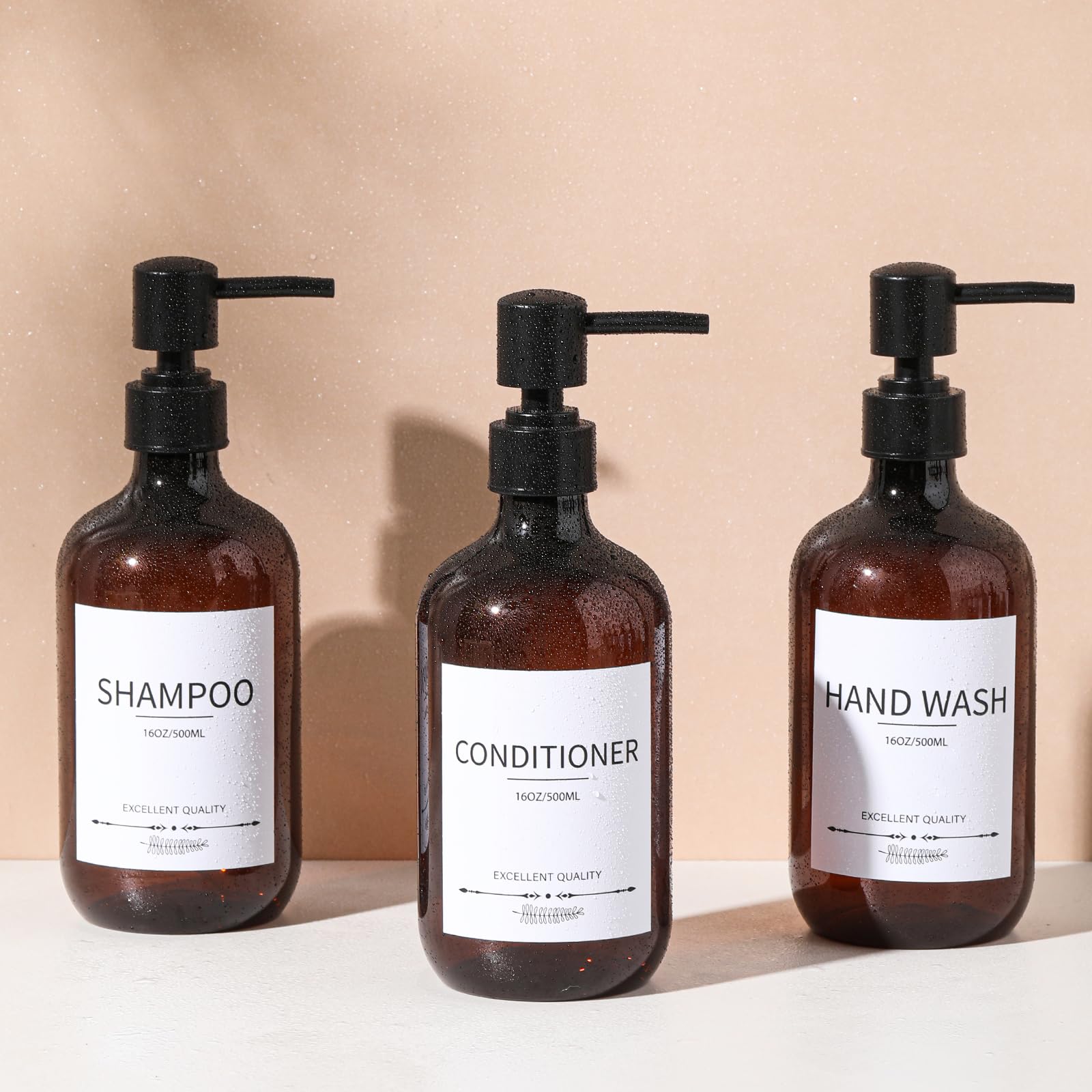 Botellas de champú y acondicionador (paquete de 5), dispensador de champú para ducha, botellas recargables con bomba, juegos de dispensador de baño (ámbar)