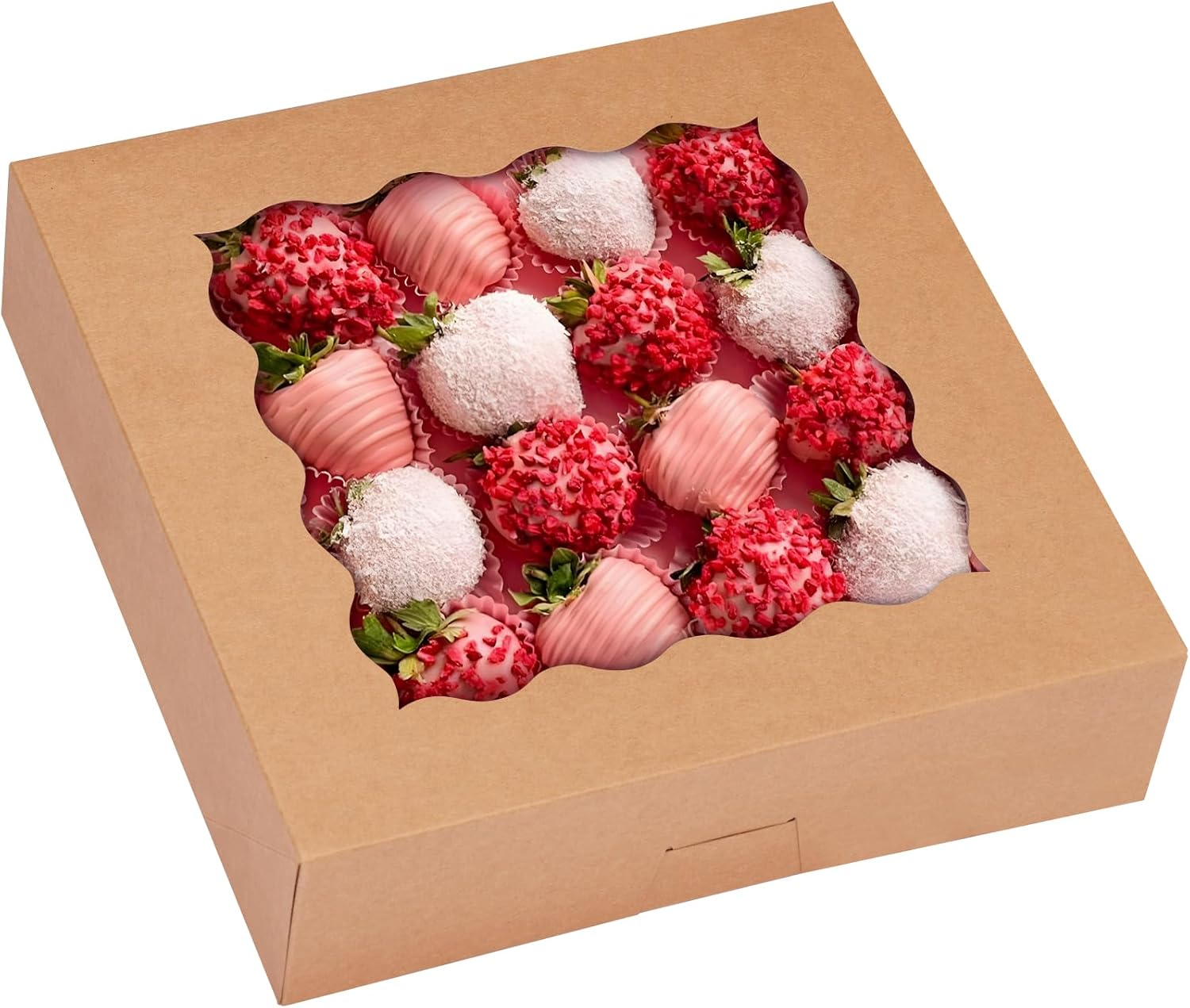 TOMNK 60pcs 10x10x2.5 Pie Boxes Auto-Popup Bakery Boxes with Window, Cookie Boxes for Pies, Treat Boxes Dessert Boxes for Pizza, Strawberries, Chocolate, Pastries, Muffins and Donuts