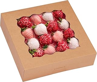 TOMNK 30pcs Pie Boxes, 10x10x2.5 Bakery Boxes with Window, Auto-Popup Brown Bakery Boxes for Pies, Cookie Boxes Treat Boxes for Dessert, Donuts, Muffins