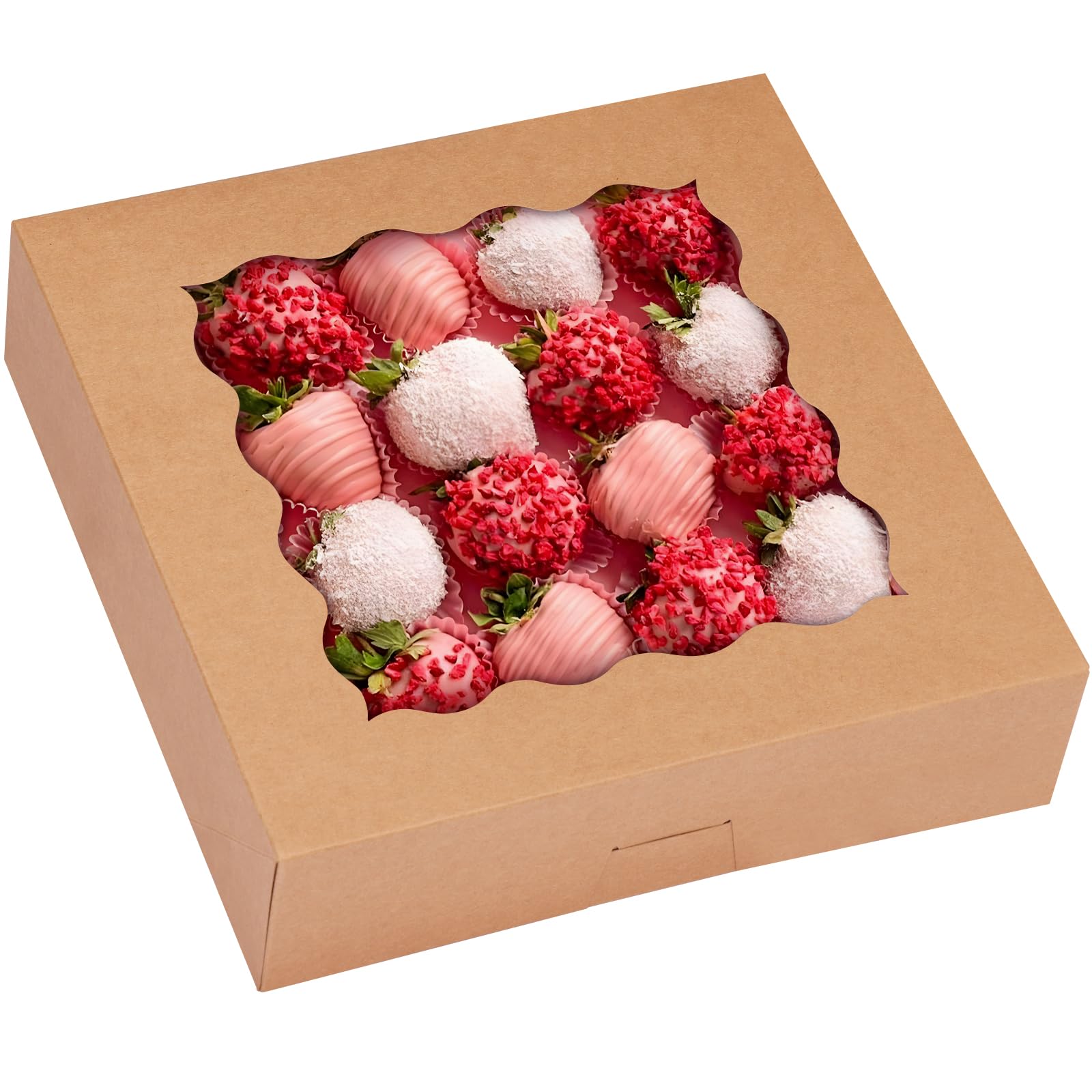 TOMNK 30pcs Pie Boxes, 10x10x2.5 Bakery Boxes with Window, Auto-Popup Brown Bakery Boxes for Pies, Cookie Boxes Treat Boxes for Dessert, Donuts, Muffins