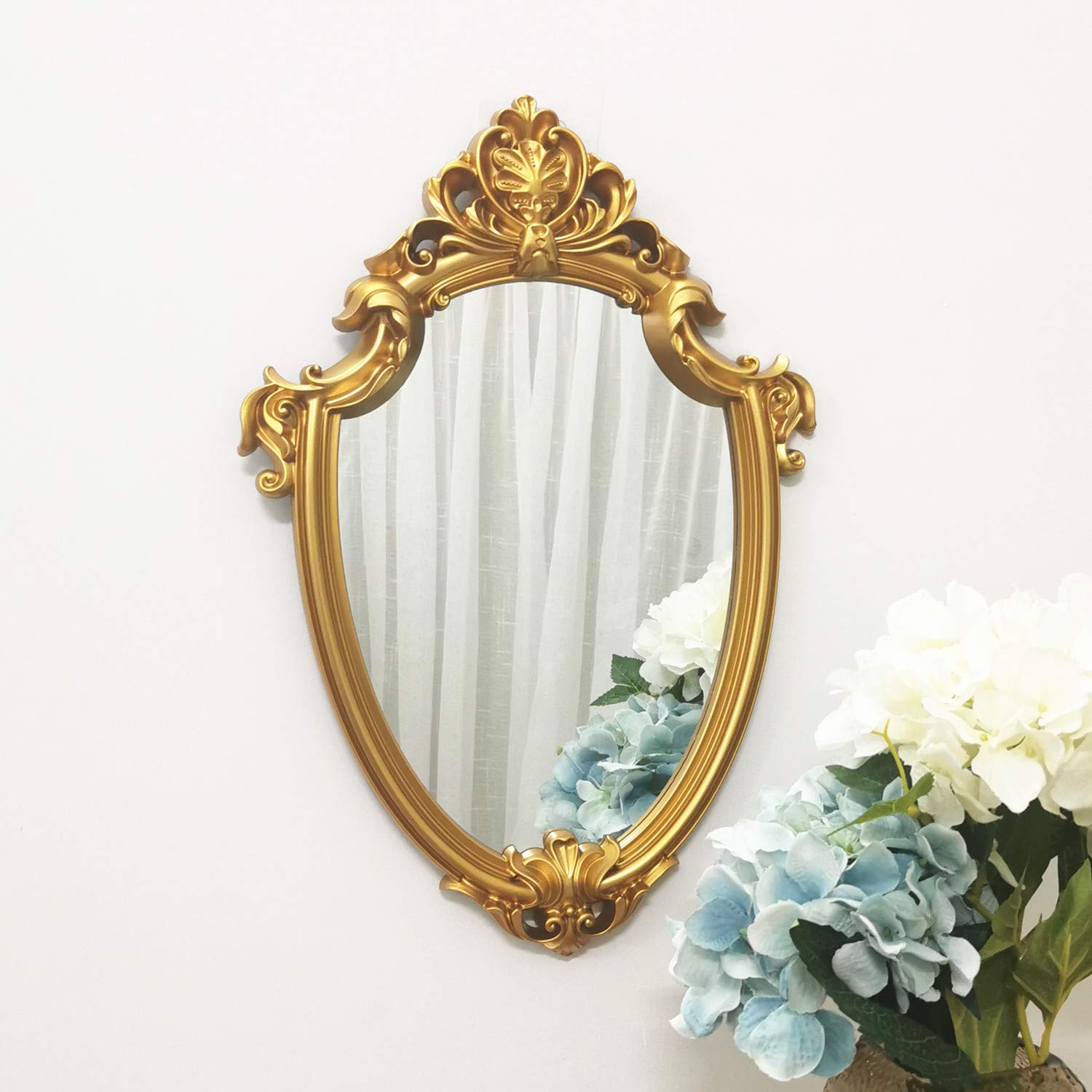 Yash Decorative Wall Mirror, Vintage Hanging Mirrors for Bedroom Living-Room Decor,11”x 16.5”, Gold