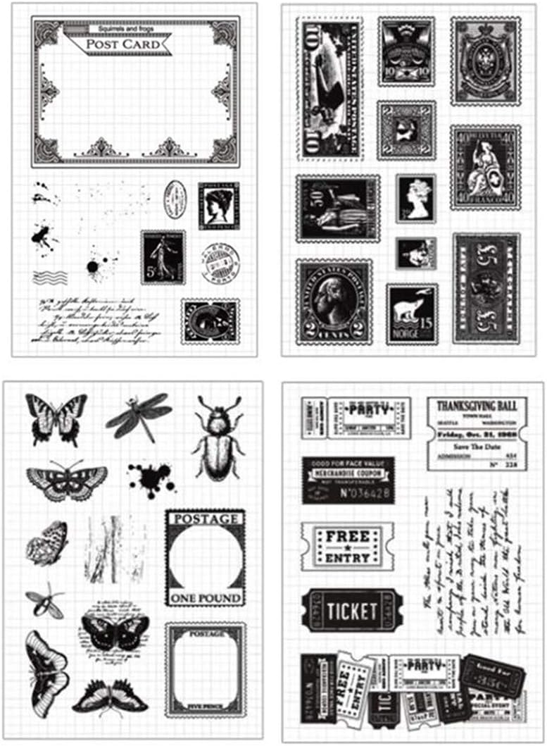 GenericDEFGHIJ Layhome 4PC Clear Stamp Sets Vintage Transparent Stamp Scrapbooking DIY Arts Craft (Postage&Ticket)